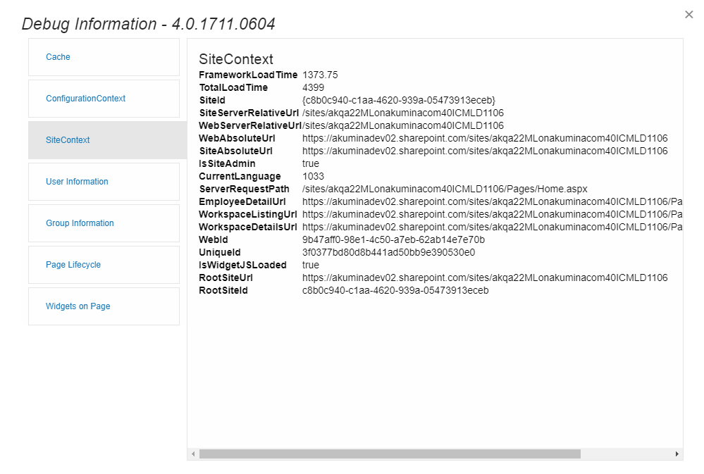 Debug SiteContext