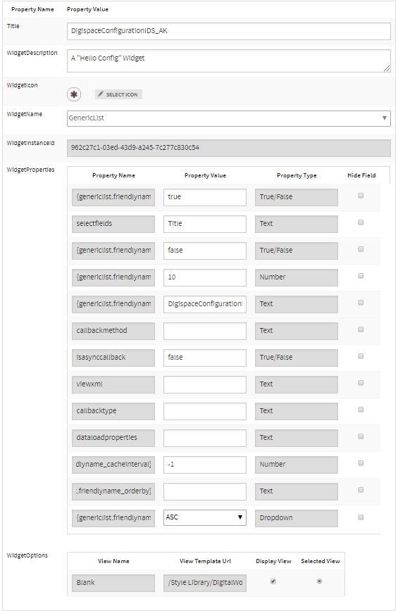 widget instance properties